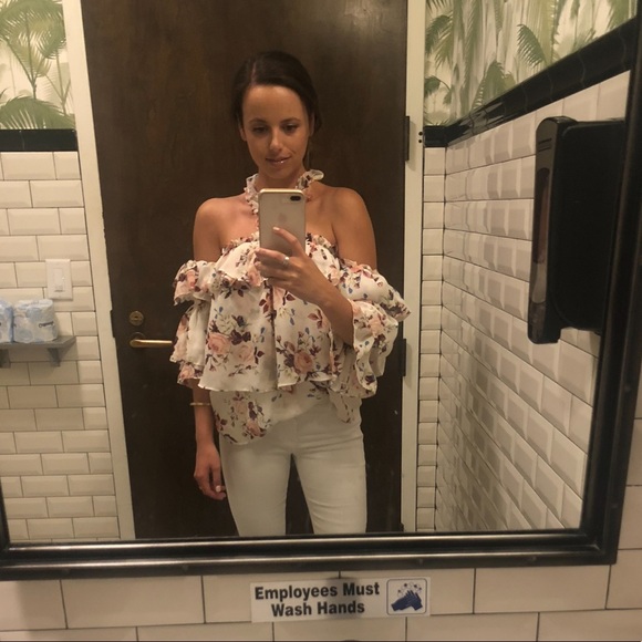 Misa Los Angeles Giselle Floral Halter Off the shoulder Blouse - Picture 3 of 6